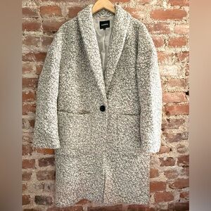 Express Women's White & Black Boucle Overcoat